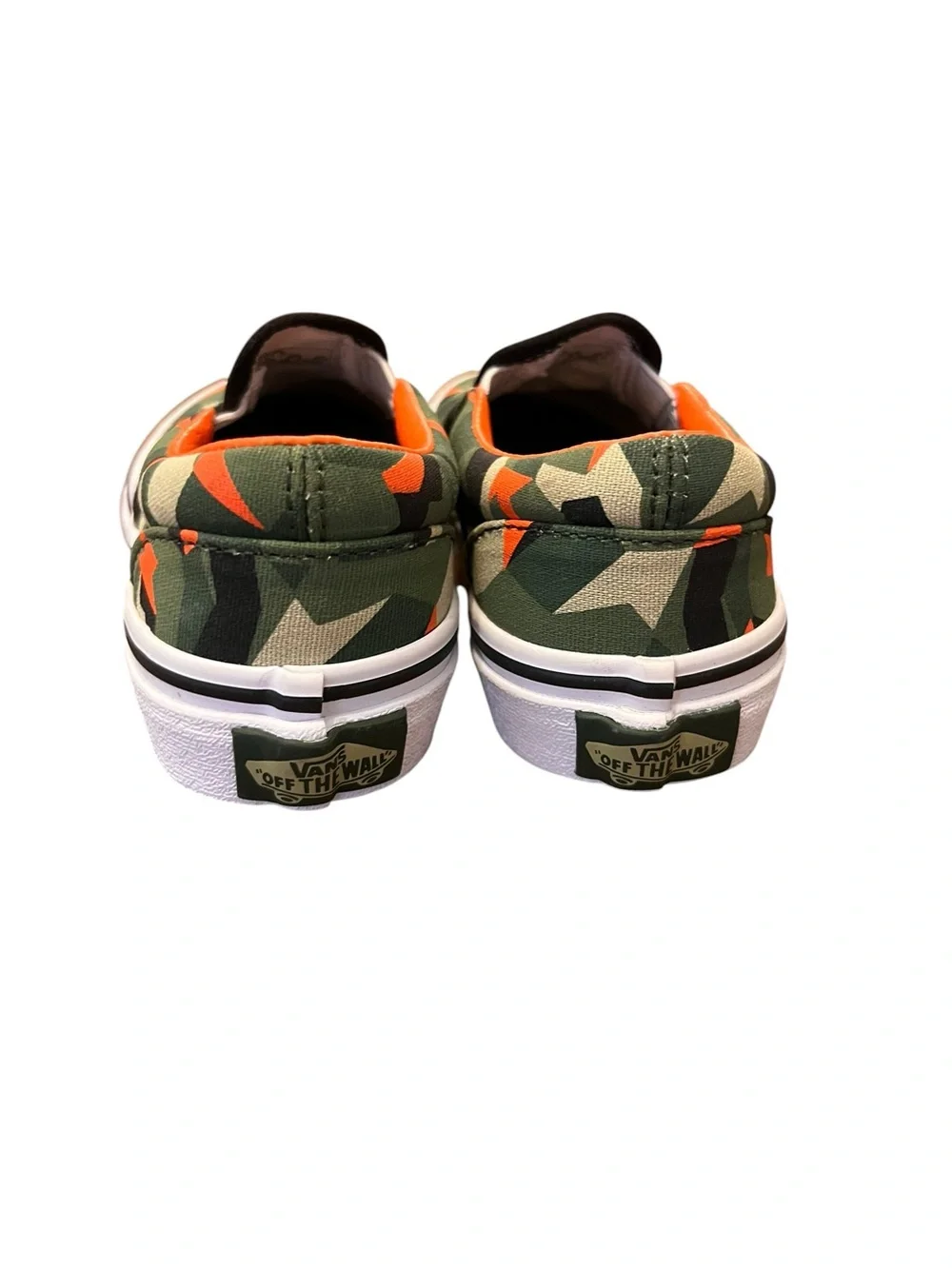 Vans Kids Slip-On Geometric Camo Sneakers with Orange Lining Toddler Size 11